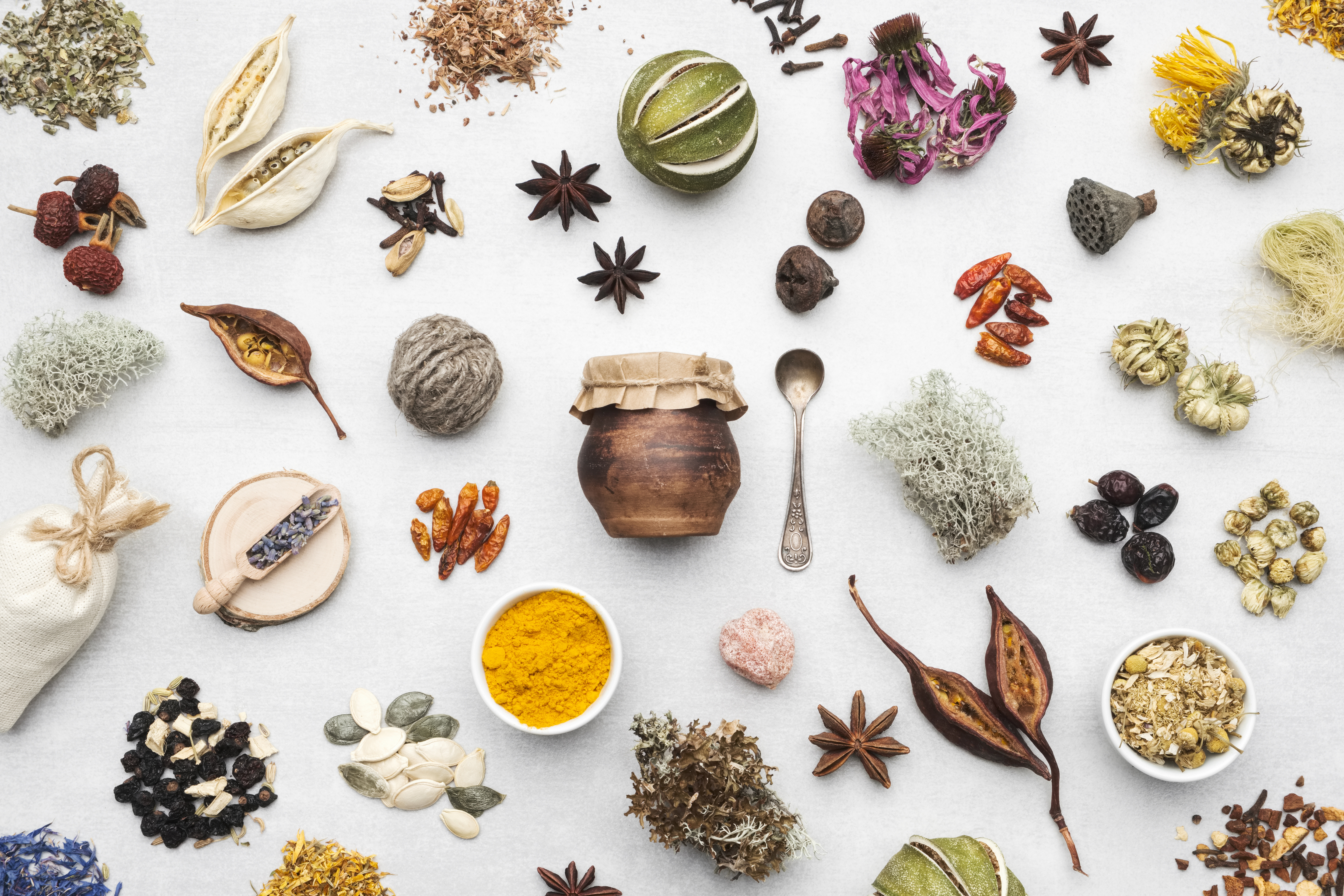 Composition of Dry Medicinal Herbs and Ingredients